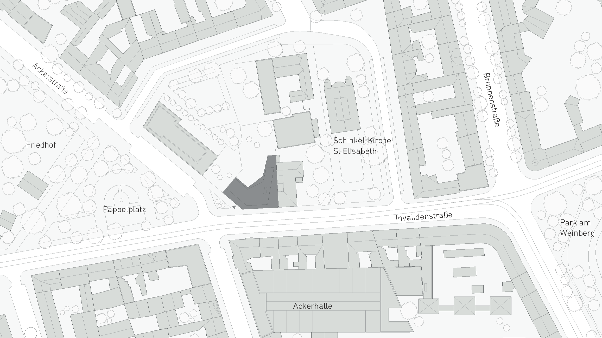 Lageplan des Gebäudes in Grautönen