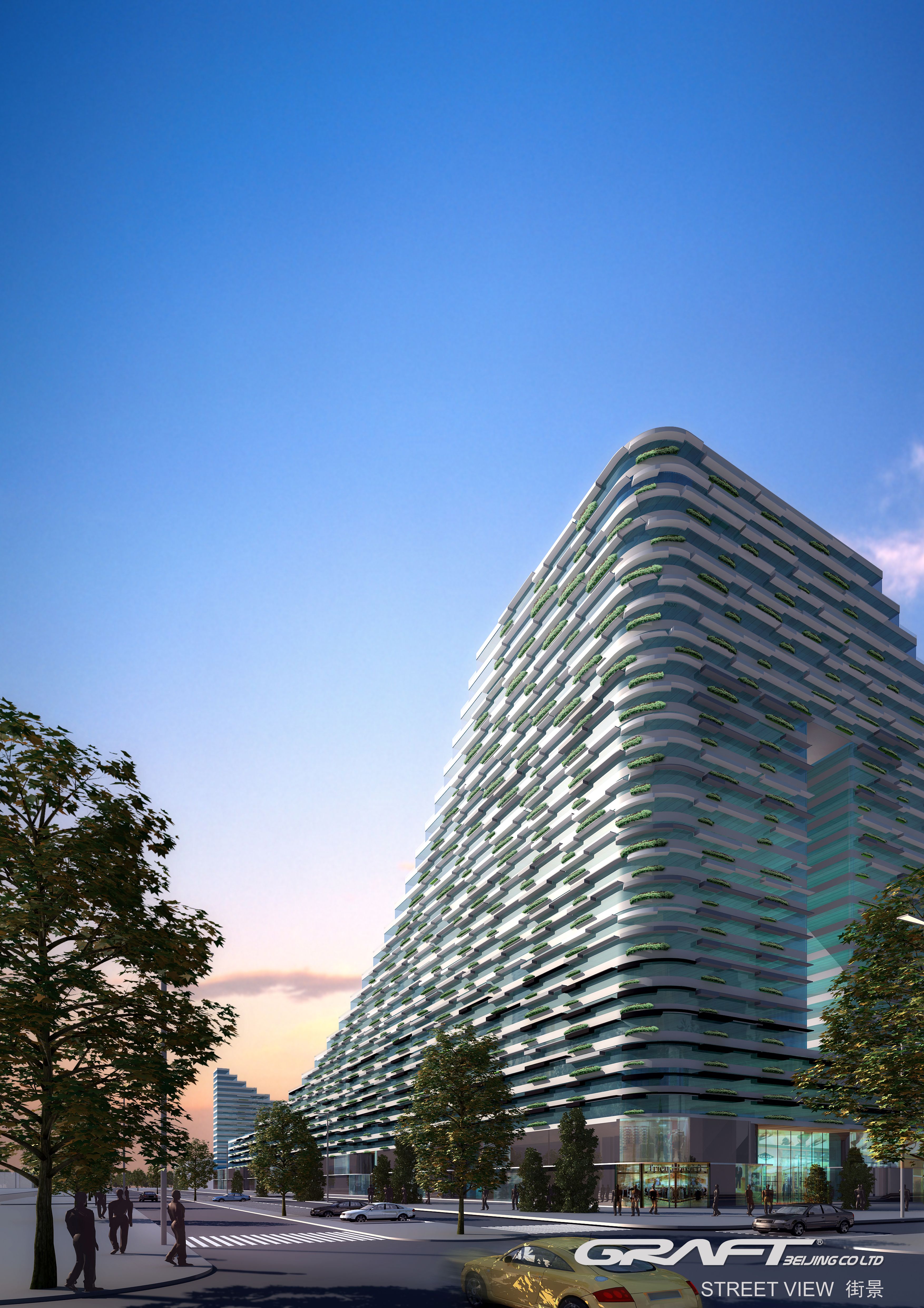 The most prominent aspect of the design is its skyline. Up to 150m long slopes swing up and down along the buildings, creating the visual effect of mountain ranges. The project provides excellent living conditions for up to 2,000 families and adding much needed retail and entertainment facilities for the wider area.
