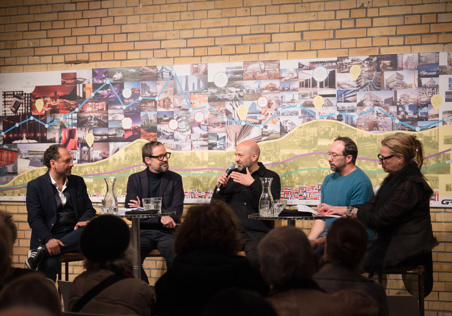 Panel "Taste": Thomas Willemeit, Tobias Wallisser (LAVA), Jürgen Mayer H. (JÜRGEN MAYER H.), Wolfram Putz und Ruth Berktold (YES Architecture) auf dem ersten Panel (c) Maria Ludewig