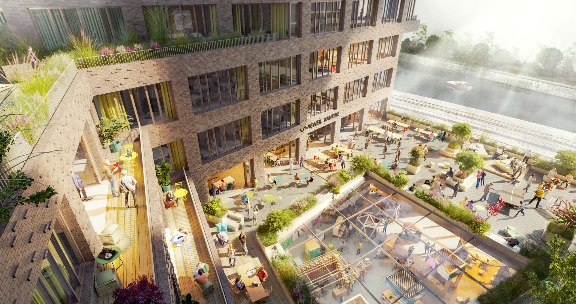 inside view of the vibrant and lively marketplace between the building