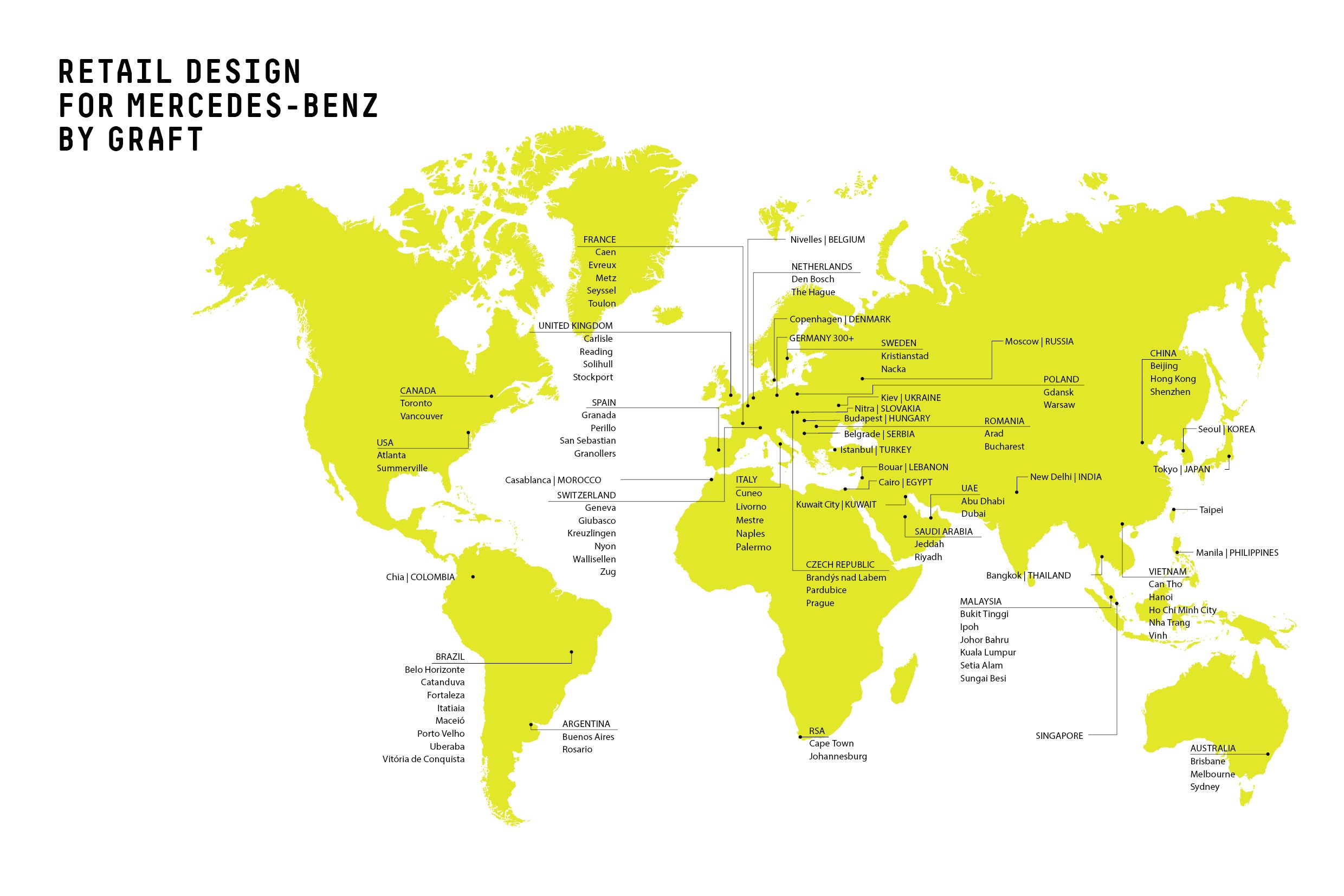 Mercedes-Benz dealership showroom interior - worldmap