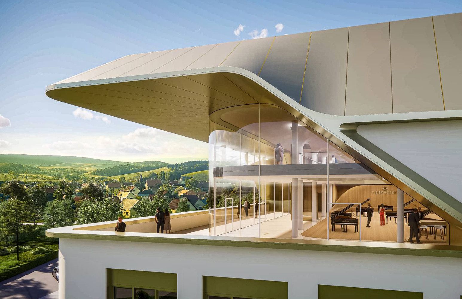 View of the roof terrace, which is directly adjacent to the factory showroom.