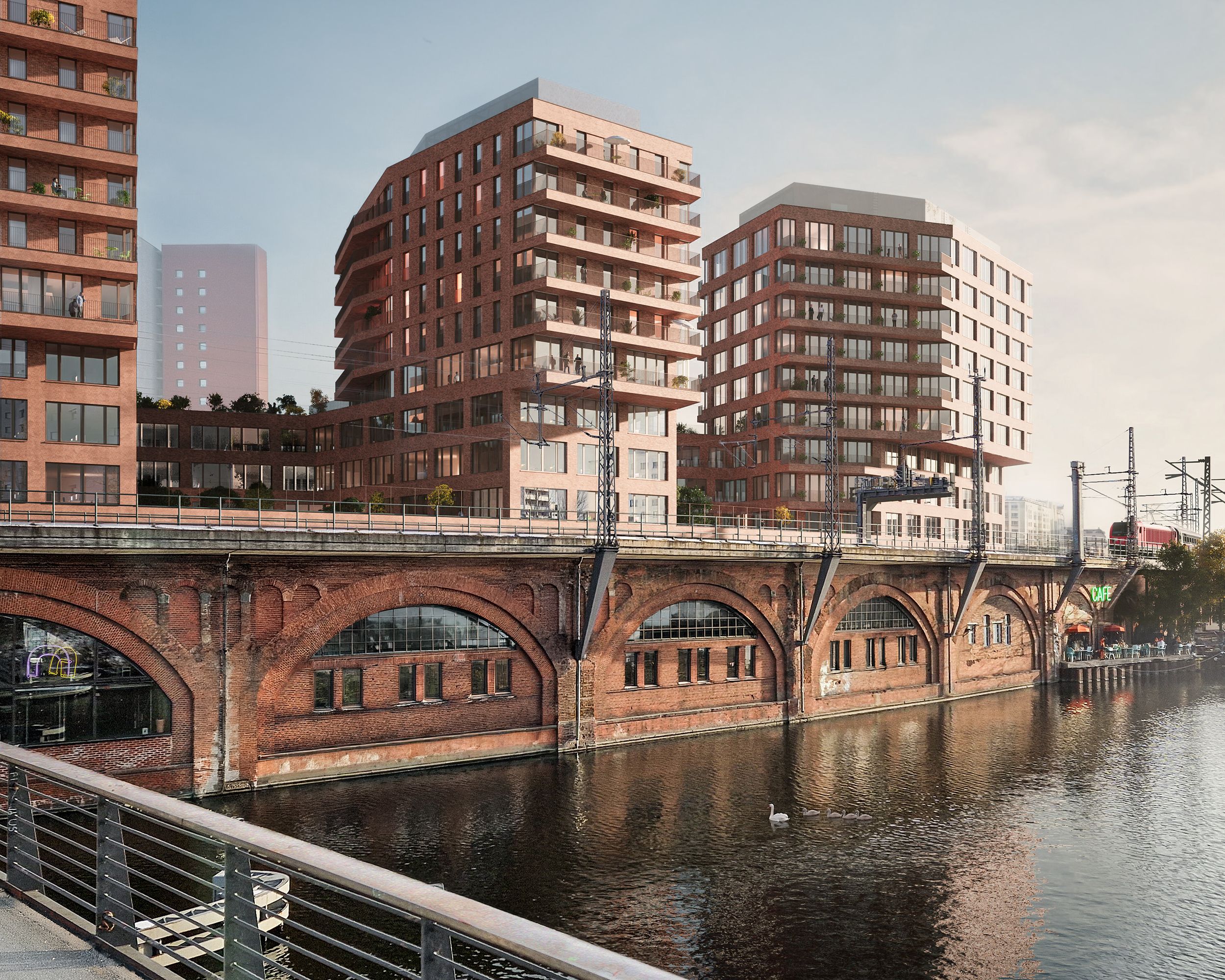 3 bricks towers at the river Spree