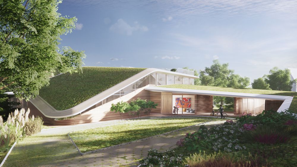 The design for Villa N embeds a spacious single-family home into the landscape of the park-like property. As a deliberately two-story volume, it blends harmoniously with the landscape tapestry of the surrounding park property: it is part house, part habitable landscape, thus reducing the visual impact of the large space program to the mature surroundings. 