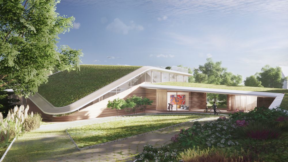 The design for Villa N embeds a spacious single-family home into the landscape of the park-like property. As a deliberately two-story volume, it blends harmoniously with the landscape tapestry of the surrounding park property: it is part house, part habitable landscape, thus reducing the visual impact of the large space program to the mature surroundings.