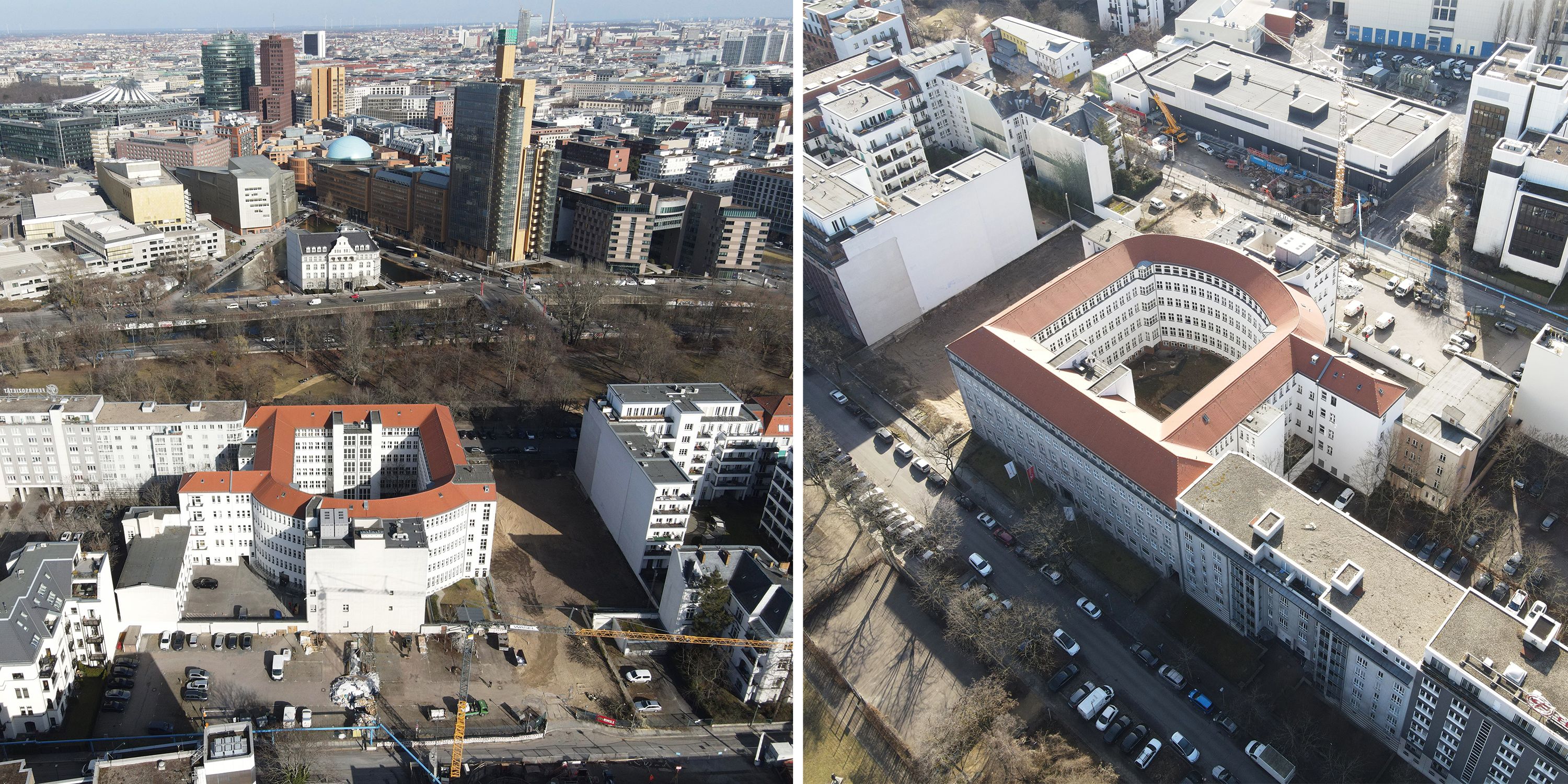 Aerial of campus in urban context