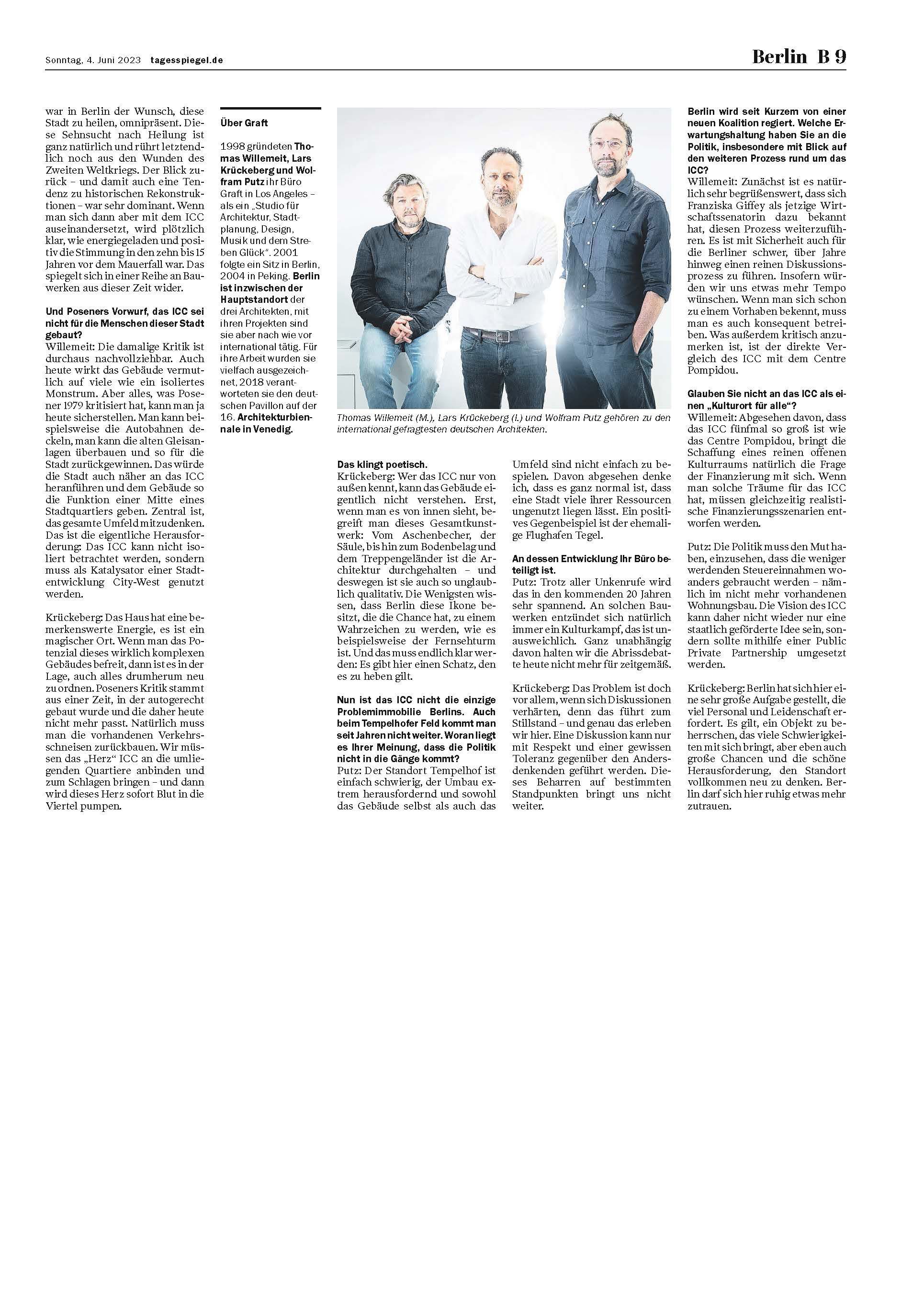GRAFT Architects Interview with Ronja Merkel discussing the ICC in the Tagesspiegel 