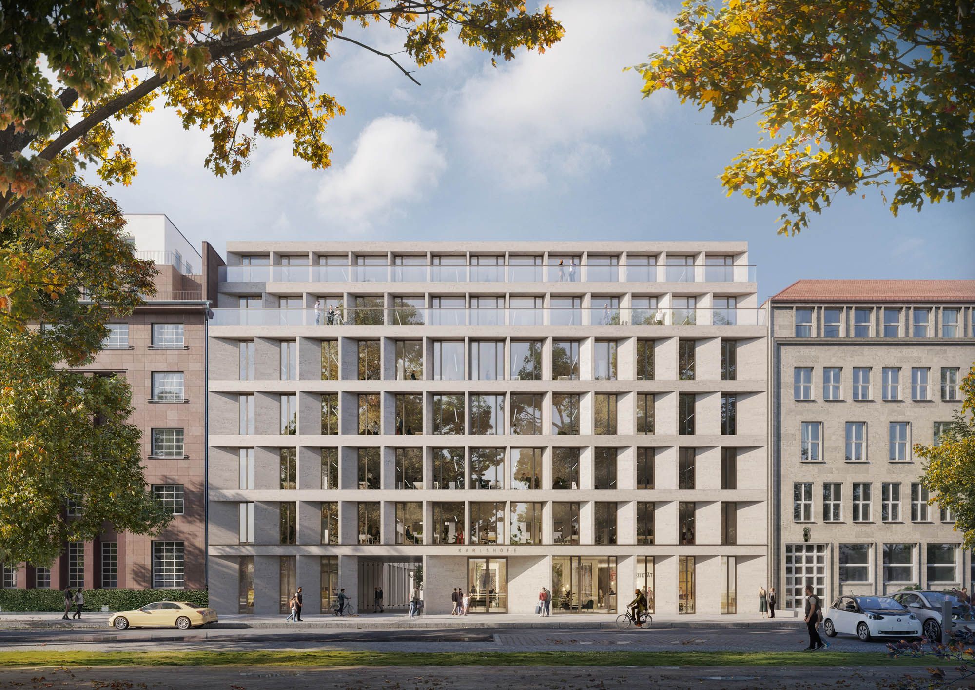 Frontview of the new building at Am Karlsbad