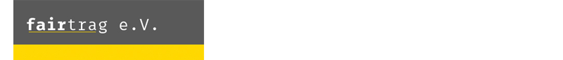 logo of fairtrag e v, white letters on grey background