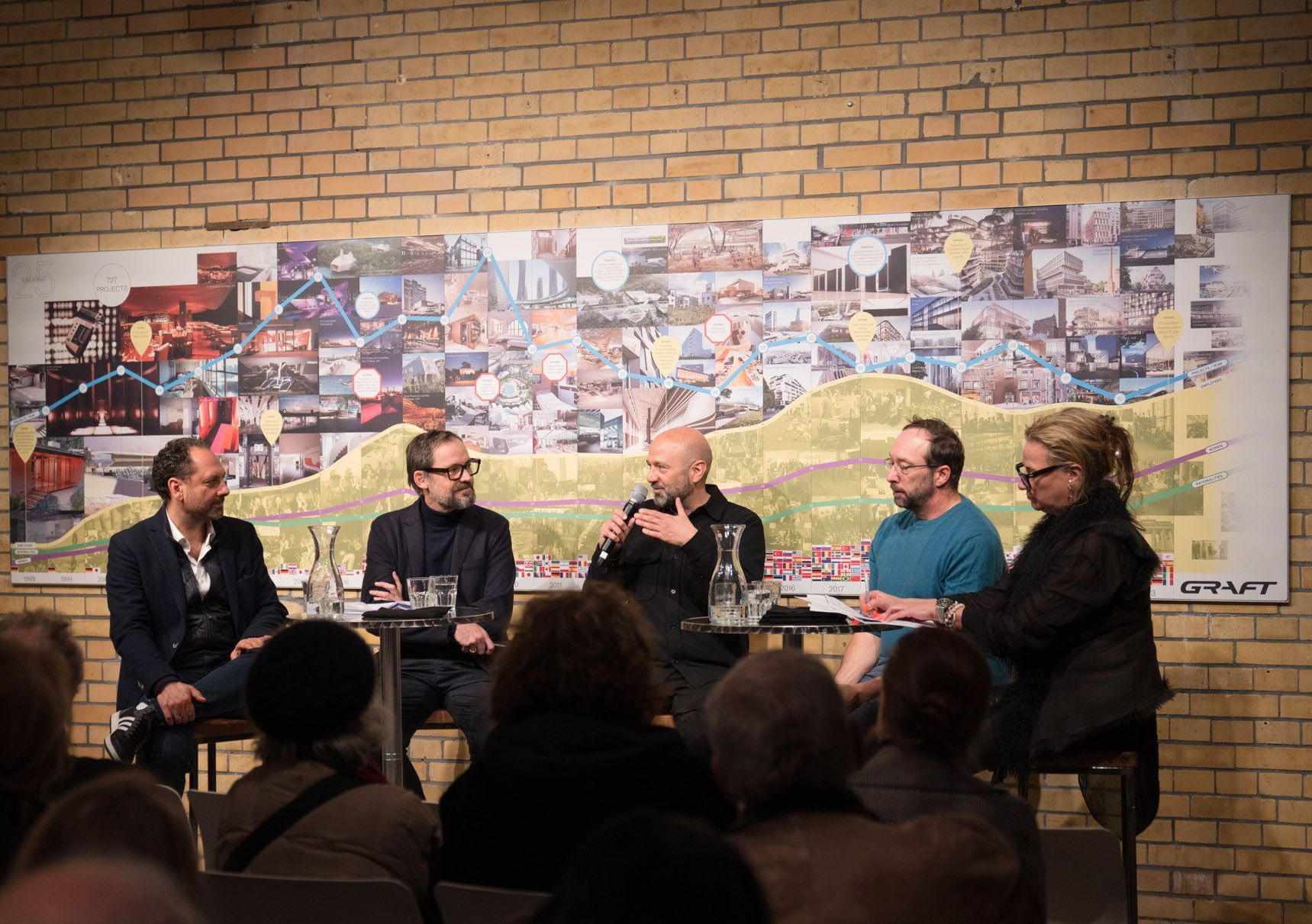 Panel "Taste": Thomas Willemeit, Tobias Wallisser (LAVA), Jürgen Mayer H. (JÜRGEN MAYER H.), Wolfram Putz and Ruth Berktold (YES Architecture) on the first panel (c) Maria Ludewig