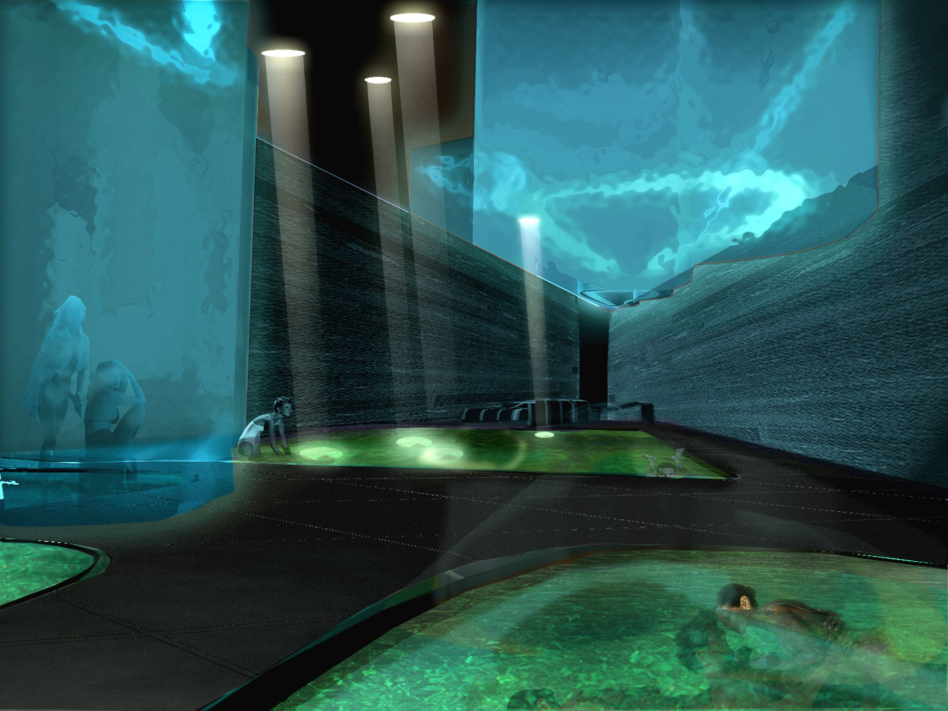 The project uses landscape to produce an exclusive oasis within an increasingly overdeveloped desert. In balance with nature, it employs indigenous arid plantation and the organic powers of sun, wind and site-specific conditions to conserve energy and natural resources. As a result, the desert hotel will need air conditioning only twenty percent of the year.