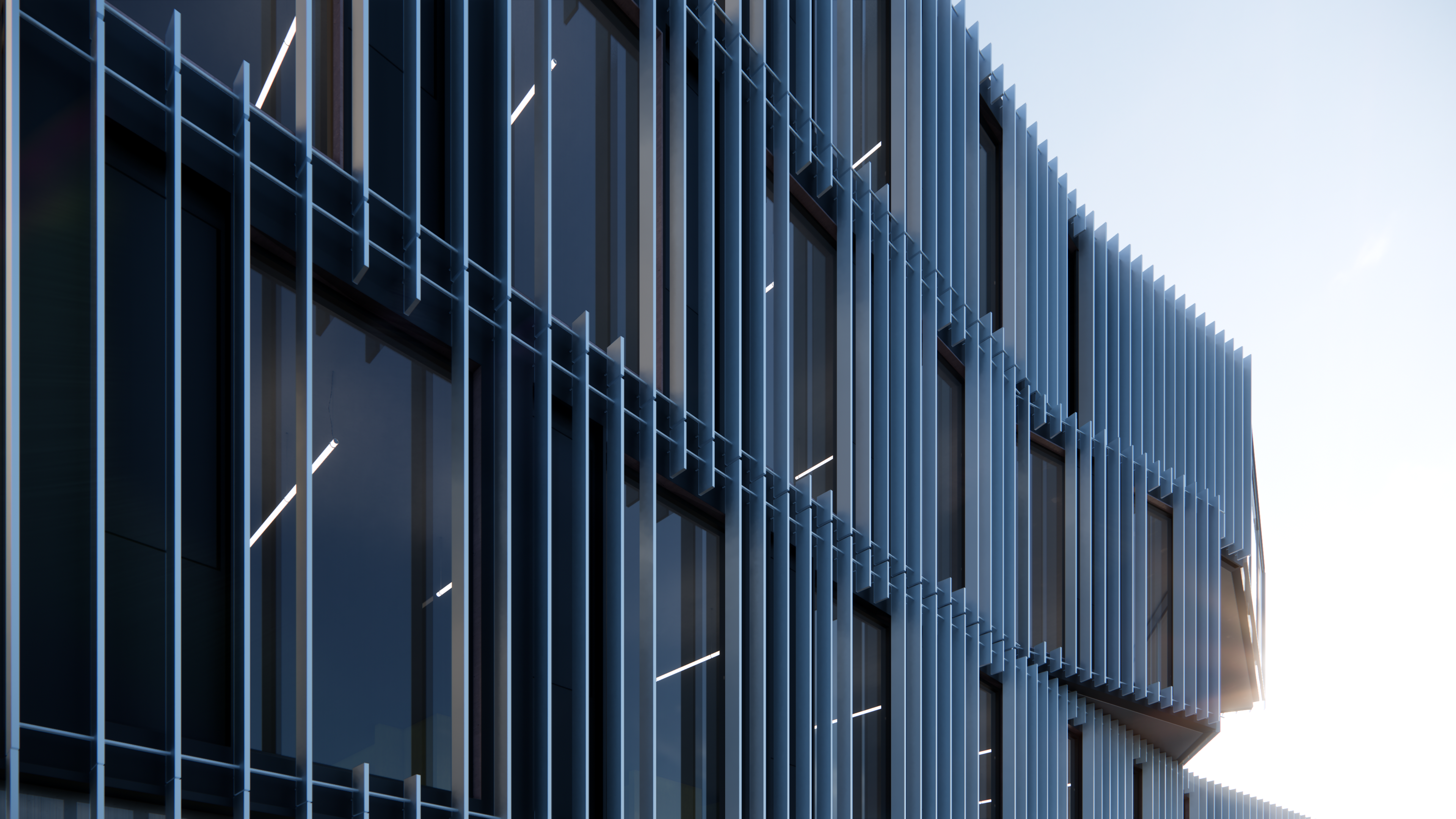 Detail of white vertical lamella facade