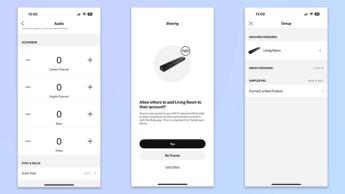 three screenshots from the bose app showing smart home integration and playback customization