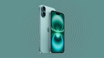 Apple iPhone 16 som visas på en livfull grön bakgrund, som framhäver dess eleganta design och funktioner.