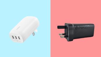 Cargadores USB-C de 67W de Belkin y Anker sobre un fondo colorido