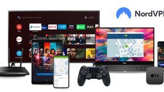 NordVPN-logotyp i blått och vitt