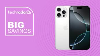 Apple iPhone 16 Pro em fundo roxo com destaque para uma grande oferta de economia