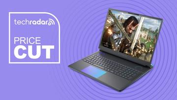 Alienware Area-51 gaming-laptop med text om prissänkning på lila bakgrund