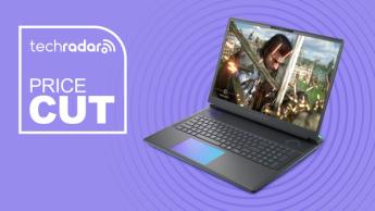 紫色の背景に値下げグラフィックが表示されたAlienware Area-51ゲーミングノートパソコン