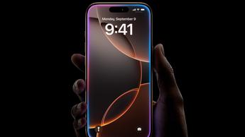 En högupplöst rendering av iPhone 16 Pro visad mot en mörk bakgrund