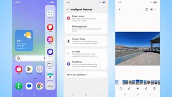 Capturas de tela mostrando a interface de software do smartphone Galaxy A36
