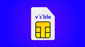 Cartão SIM da Visible Wireless com logotipo sobre fundo azul