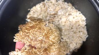 Arroz cocido con costra en el fondo en la vaporera Nutribullet EveryGrain Cooker