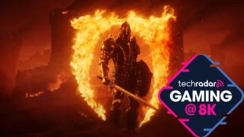 炎の輪の中に立つ中世の騎士