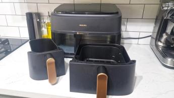 Fritadeira elétrica Philips Série 3000 com duas cestas e dois compartimentos de cozimento