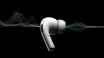 En Apple AirPods Pro-øretelefon, der viser, hvordan lydbølger aktivt annulleres
