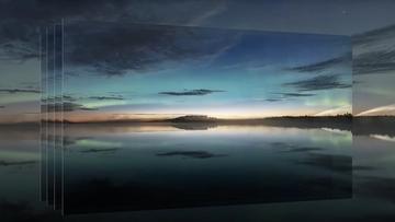 Четыре OLED-панели, отображающие яркий закат