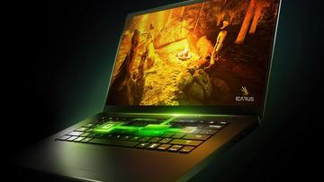 Digital rendering av en RTX 4000 Max-Q gaminglaptop med avancerad grafik