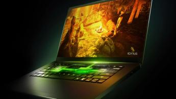 Digital rendering av en RTX 4000 Max-Q gaminglaptop med avancerad grafik