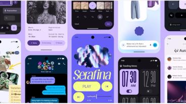 Capturas de ecrã do design Expressivo do Google Material 3 que mostram cores, tipografia, formas e animações atualizadas