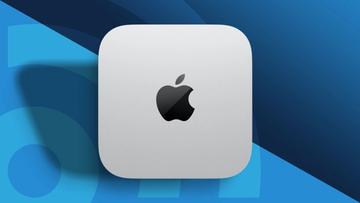 Apple Mac mini stationær computer på en blå techradar-baggrund