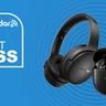 青い背景に並ぶBose QuietComfortヘッドホンとウルトライヤホンと、TechRadarのお得なバッジ
