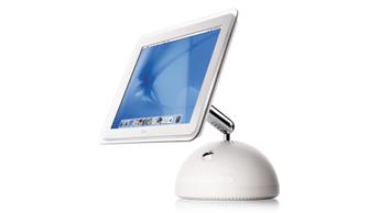 Apple iMac G4 stationær computer på hvid baggrund