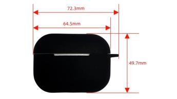 Et diagram, der viser det rygteomspundne AirPods Pro 3-etui med angivne bredde- og højdemål