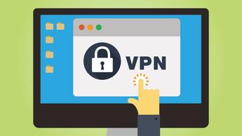 데스크톱 컴퓨터 화면에 표시된 VPN 애플리케이션의 만화 일러스트
