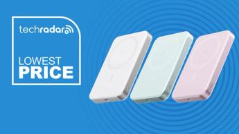Tre Anker MagGo Power Bank 10K Slim opladere i hvid, grøn og lyserød vises side om side med teksten 'laveste pris' til venstre
