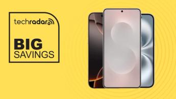 Samsung Galaxy S25 Edge, iPhone 16 Pro Max e iPhone 16 exhibidos sobre un fondo amarillo con texto destacado de grandes ahorros