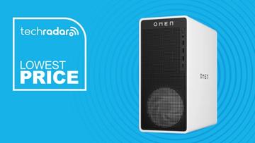 Hp omen 16l gamingdator mot blå bakgrund med text om lägsta pris