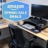 La scrivania a forma di L Vari abbinata a una sedia da lavoro Vari, con un badge della vendita speciale di Primavera di Amazon di Tom's Guide
