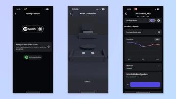 Drei App-Screenshots zeigen die Integration und Steuerung der JBL Bar 1300X Soundbar