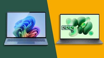 Microsoft Surface Laptop 7 och Dell XPS 13 2024 sida vid sida på en TechRadar-versus-bakgrund