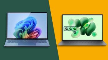 Microsoft Surface Laptop 7와 Dell XPS 13 (2024)이 TechRadar 비교 배경에서 나란히 놓여 있음