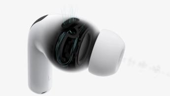 AirPods Pro 3 destacando o fluxo de ar através de avançadas saídas acústicas