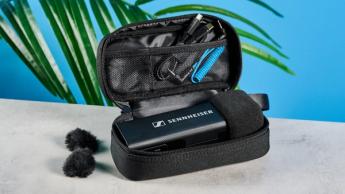 Sennheiser Profile kabelloses Mikrofon-Set mit Lade- und Transportetui, USB-C- und Lightning-Adaptern, Blitzschuhhalterungen, zwei Mikrofonen und einem Empfänger
