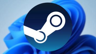Windows 11のデスクトップ背景に表示されたSteamロゴ