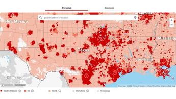 Mapa de Texas que muestra las zonas de cobertura de la red 5G ultra ancha de Verizon